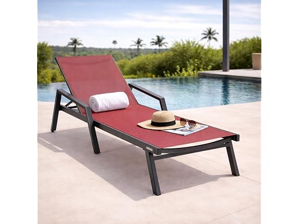 LeisureMod MLABL-77BRG Marlin Chaise Lounge Burgundy