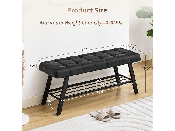 Lue Bona 45" Entryway Bench Black