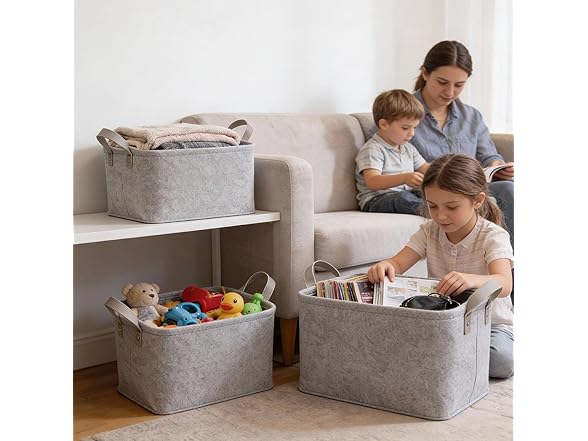 Grey Felt Storage Basket Set, 3 Pieces