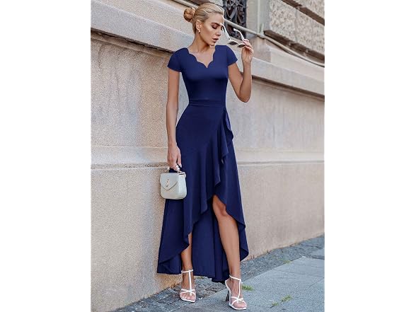 Miusol Women (M) V Neck Ruffle Split Party Dress
