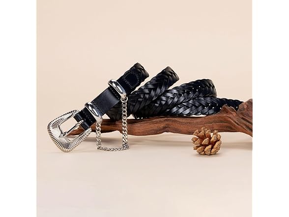 HOLMANSE Women Black Belt Western Buckle