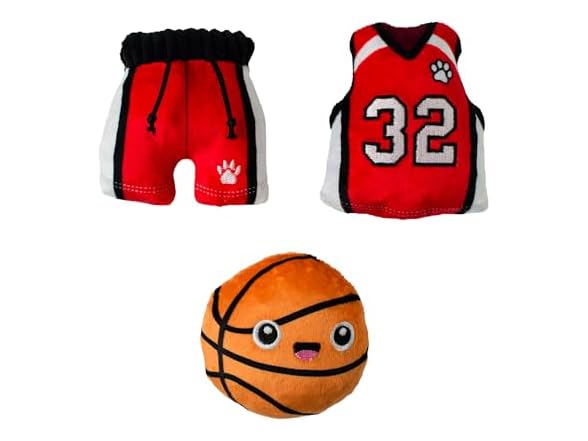 Fringe Studio Plush Dog Toy, 3 Pieces Set, Basket