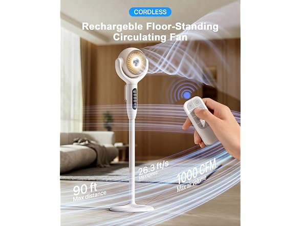 Aaoyun PFD1 Rechargeable Pedestal Fan with Remote