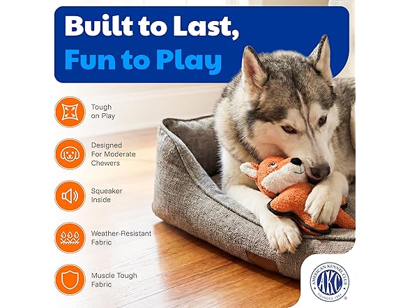 American Kennel Club Plush Dog Toy with Squeaker- Fox
