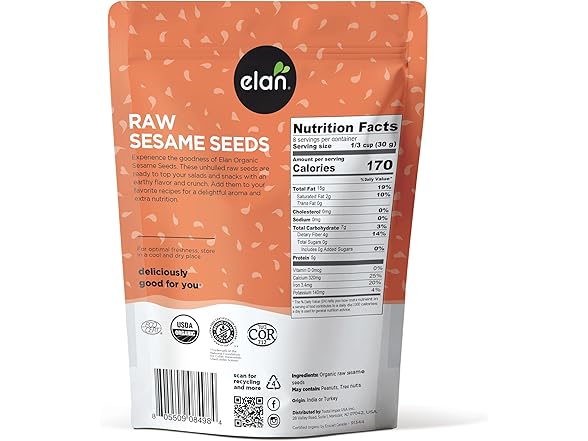 Elan Organic Sesame Seeds, Non-GMO, Vegan