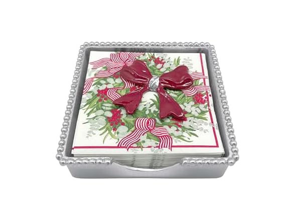 MARIPOSA RED BOW BEADED NAPKIN BOX