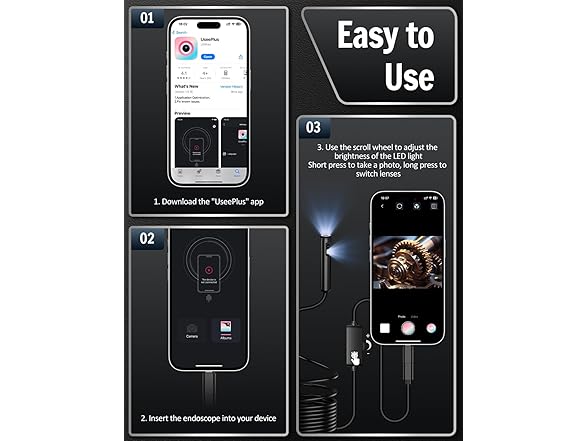 Dual Lens Endoscope Camera w/Light, 1920P HD