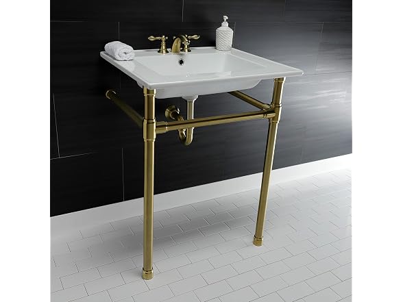 Kingston Brass 25" Ceramic Console Sink, White/Brushed Brass