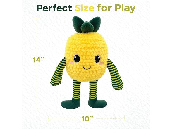 Bow Wow Pet Squeaky Plush Dog Toy with Crinkle, Pineapple