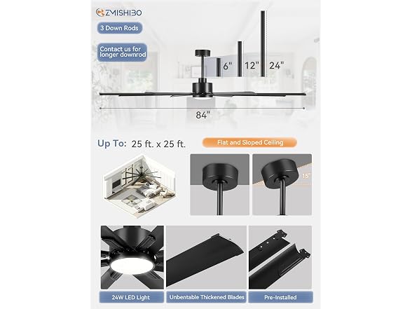 ZMISHIBO 84 Industrial Ceiling Fans with Lights