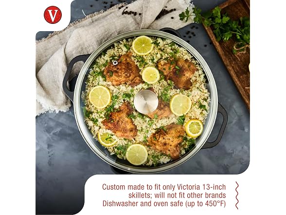 Victoria Round 13-Inch Glass Lid for Cast Iron Skillet or Pan