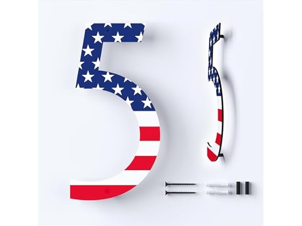 Metal House Numbers with American Flag