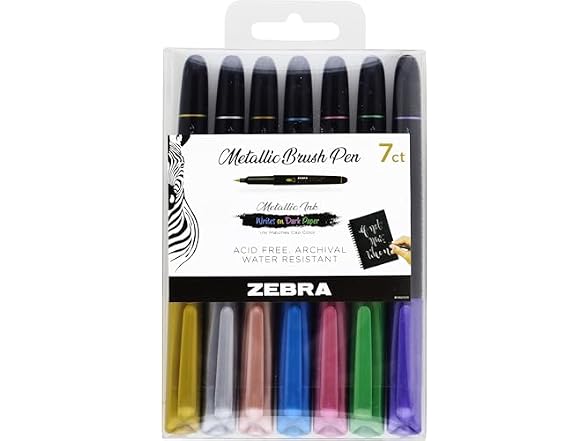Zebra Pen Metallic Brush Pen, Assorted Ink
