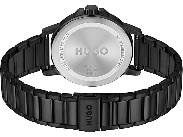 HUGO Mens Smooth Watch Ionic Plated Black Steel Bracelet 41mm