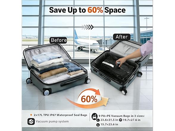 2x17L 11-Pack Travel Vacuum Bags