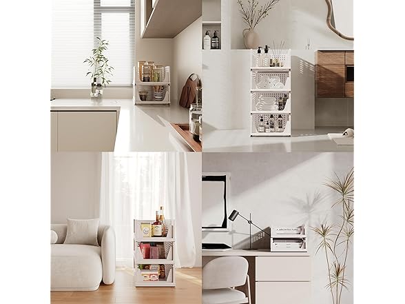 PINKPUM 5 Pack Stackable Plastic Storage Basket