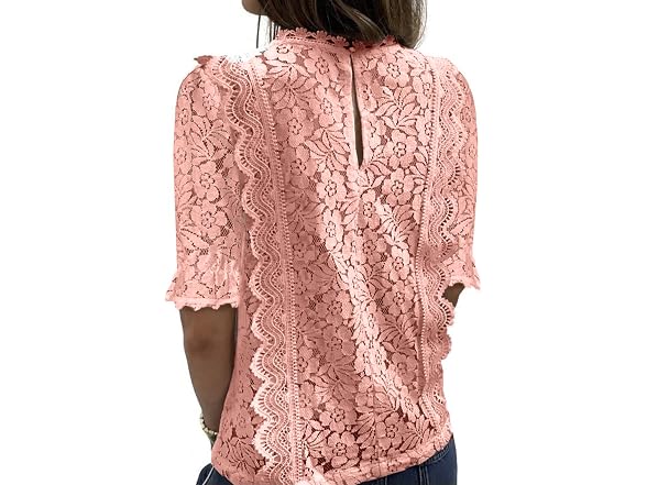 Shewin Women (M) Lace Tops Short Sleeve Shirts