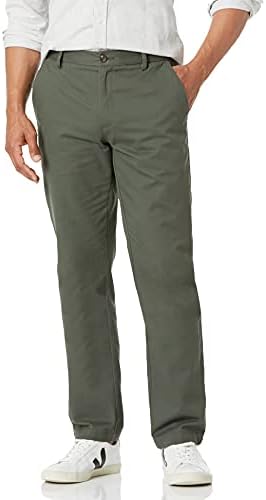 Amazon Essentials Men's Straight-Fit Wrinkle-Resistant Flat-Front Chino Pant, Dark Olive, 36W x 28L