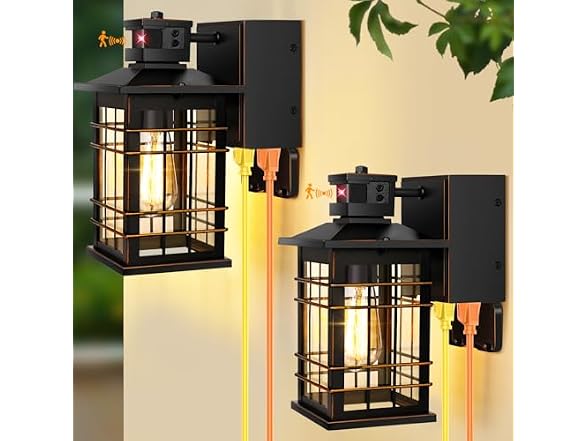 Porch Lights with GFCI Outlet, 2-Pack Motion Sensor