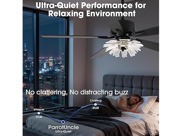 Parrot Uncle F6035BK 52 Inch Ceiling Fan with Lights and Remote