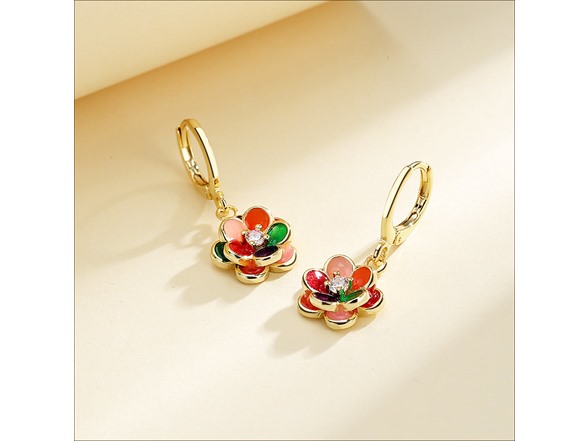 Gold Plated Floral Dangle Drop Earrings