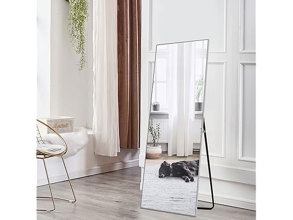 KIAYACI Silver Floor Mirror w/Stand 47"x16"