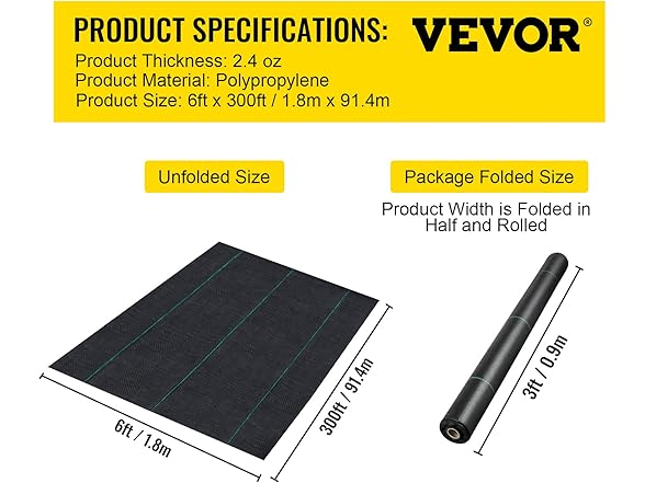 VEVOR Weed Control Fabric 6ft x 300ft