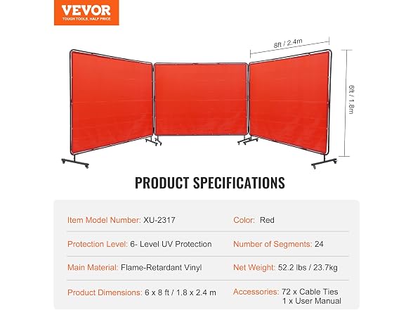 Welding Screen with Frame, 6' x 8' 3 Panel