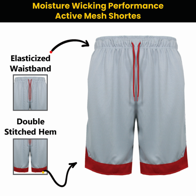 5Pk Mens Active Mesh Shorts w/Trim (S-2XL) - Gallery 7