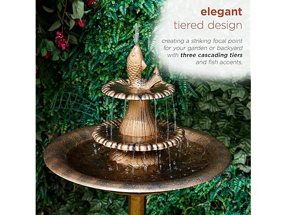 40" Tiered Pedestal Fish Fountain Birdbath