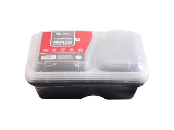 Bento Lunch Boxes - 2 Compartment, Plastic - Case of 96 - For Meal Prep, Lunches & Takeout