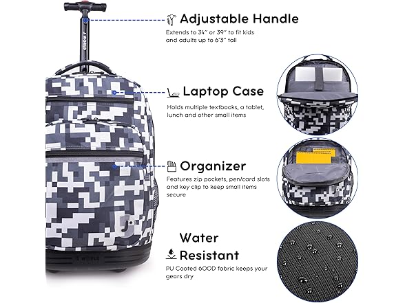 J World Sundance Laptop Rolling Backpack 