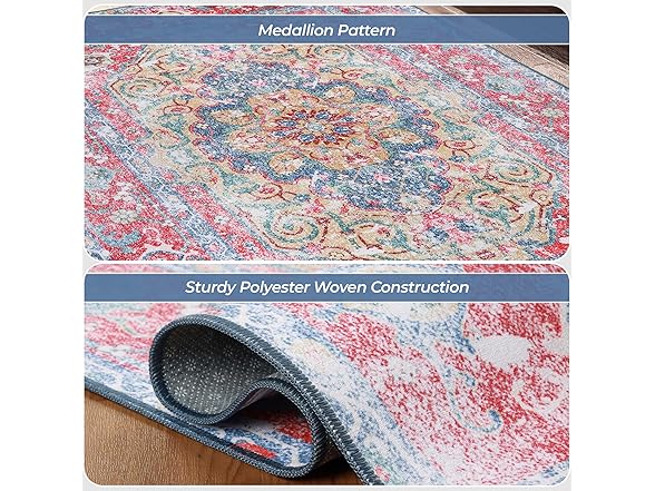 Superior Rustic Medallion Non-Slip Indoor Rug