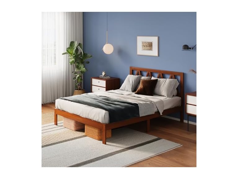 Avenco Solid Wood Platform Bed Frame with Headboard 12 in Full