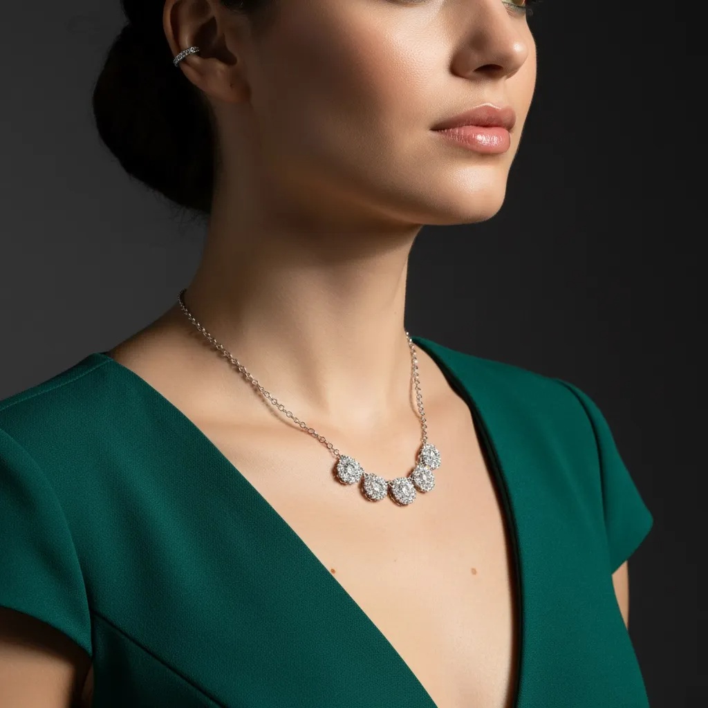 Moissanite Diamond Floral Necklace - Gallery 7