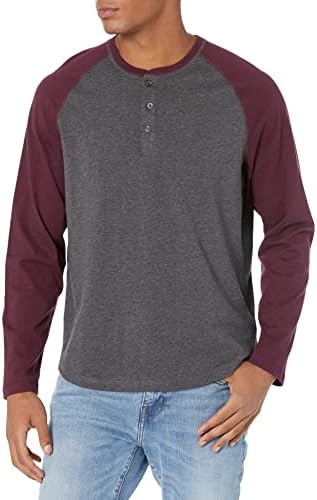 Amazon Essentials Long Sleeve Shirt for Men, Regular-Fit Henley, Available in Big & Tall, Charcoal Heather/Maroon, X-Large