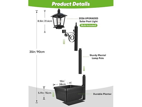 35in Solar Lamp Post Light with Planter 2 Pack