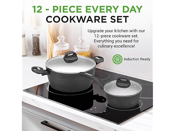 NutriChef Metallic Ridge Line Nonstick Cooking Set