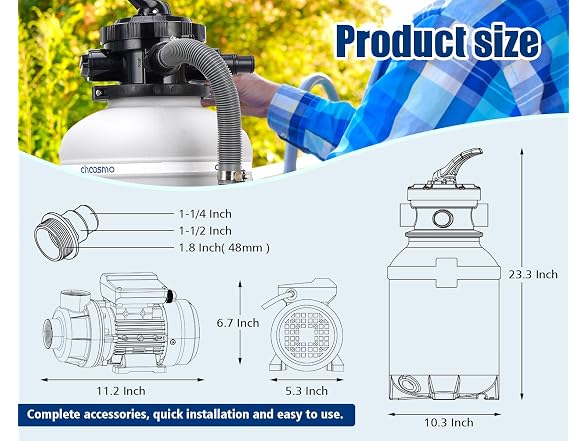 choosmo 10in Sand Filter Pump 2220GPH