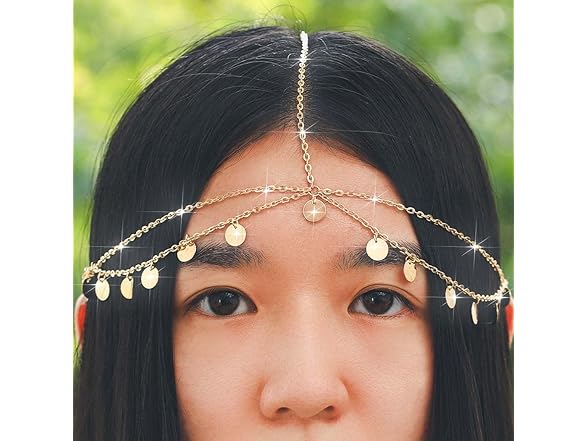 Urieo Gold Headpiece, Sequin Head Chain