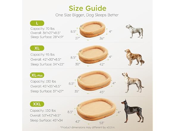 CWAWZ Brown XXL Orthopedic Dog Bed 53"