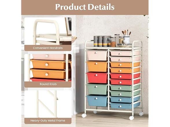 LUARANE Rolling Cart with 15 Drawers