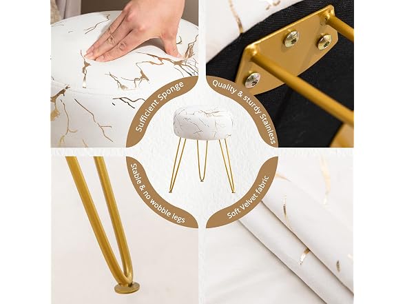Lue Bona Beige and Gold Vanity Stool