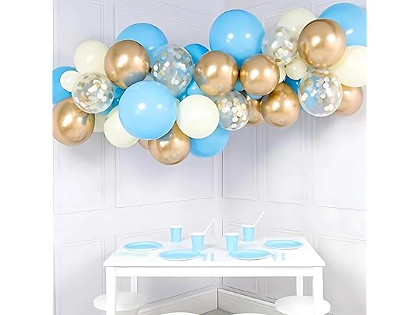 104pcs Baby Blue White Metallic Gold Party Garland