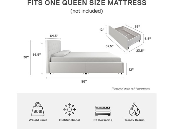 DHP Dakota Upholstered Platform Bed with Underbed