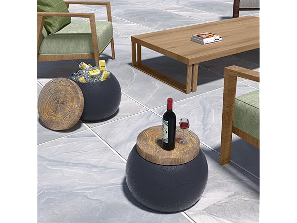 Outdoor Side Table with Storage & Cooler,Black Drum Side Tab (Open Box)