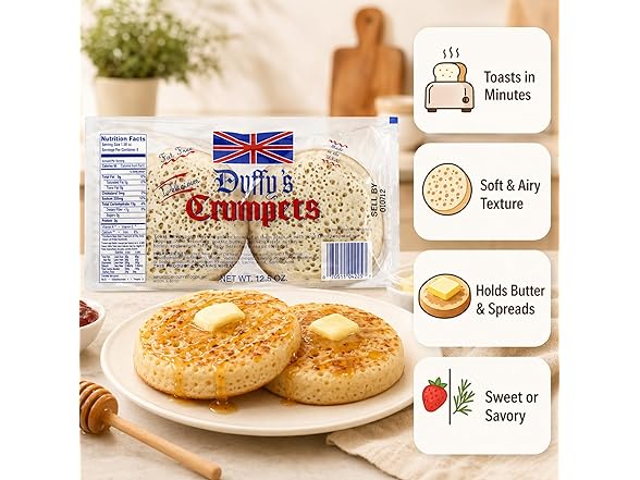 Duffy’s Crumpets British Breakfast Bread, 8 Pack