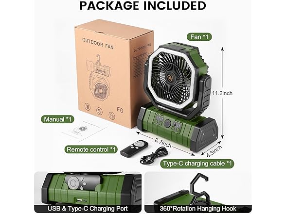 30000mAh Camping Fan with LED Lantern