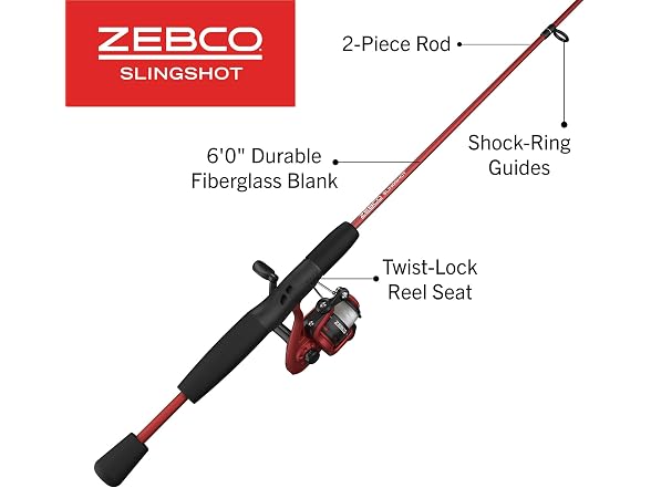 Zebco Slingshot Spinning Rod & Reel Combo, Red