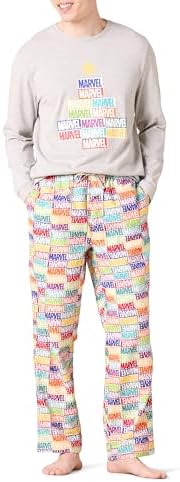 Amazon Essentials Disney | Marvel | Star Wars Men's Flannel Pajama Sleep Sets, Marvel Holiday Bricks, XX-Large
